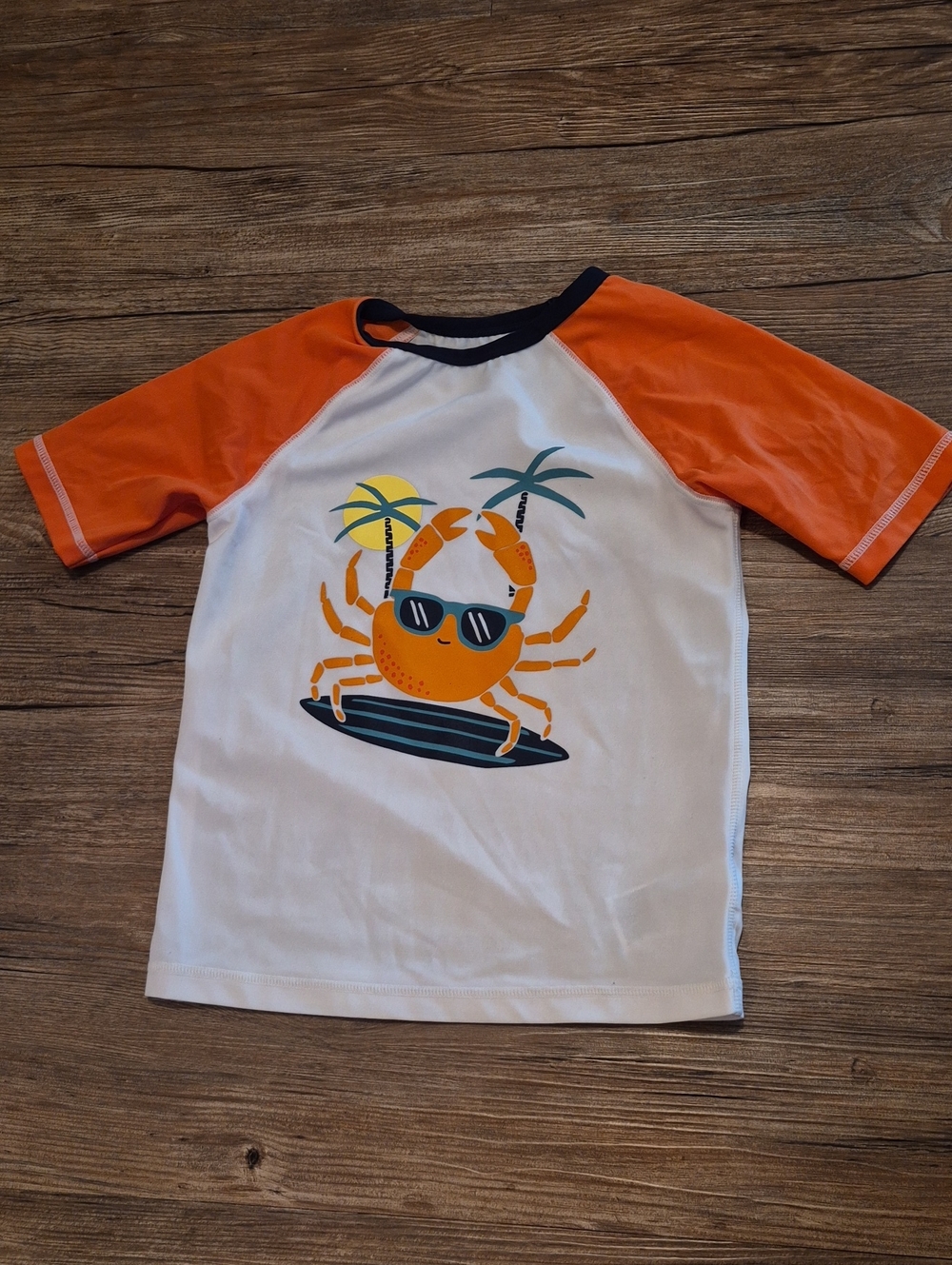 Old Navy Orange and White Crab Rashguard Swim Shirt